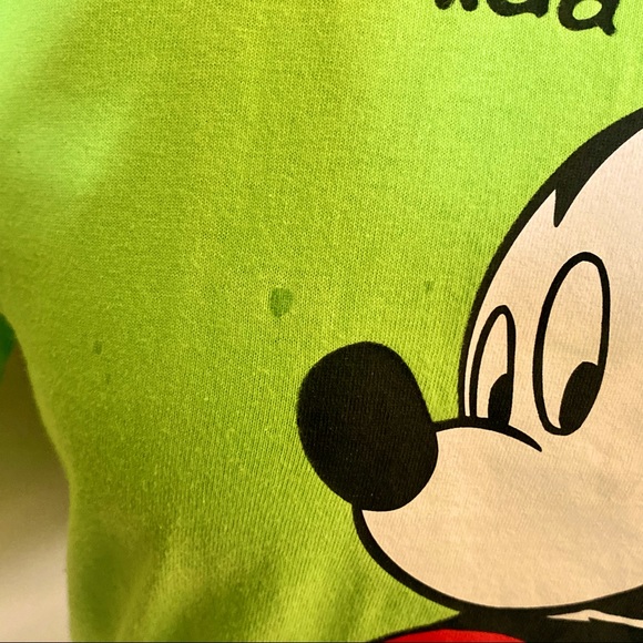 Disney Mickey Mouse Fluorescent Green Cotton Crew Neck Short Sleeve Graphic Tee - Picture 3 of 8